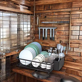 Сушарка на кухню для посуду з нержавіючої сталі, настільна, стелаж для сушіння посуду під мийку, чорний