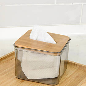 Органайзер-контейнер для серветок, пластиковий Розмір S з дерев'яною кришкою