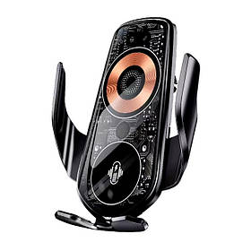 Автотримач для телефона з вбудованим акумулятором бездротовою зарядкою 15W JQ78, Type-C, чорний