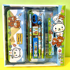 Пенал шкільний «Ведмедики» з канцелярським приладдям для школи в комплекті