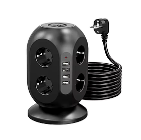 Подовжувач переноска мережева на 8 розеток з USB довжина 1.8м, у кольорі чорний