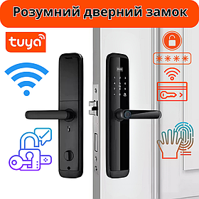 Смарт замок кодовий розумний дверний KHS-X06 з відбитком пальця і ключ-картою, чорний