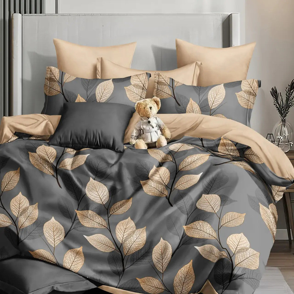 Постільна білизна сімейна Осіннє листя (23524) З двома підковдрами на блискавці Бязь Ранфорс, фото 1