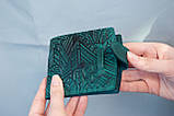 Жіночий шкіряний гаманець маленький Арт-Деко темно-бірюзовий з тисненням Карпати, фото 2