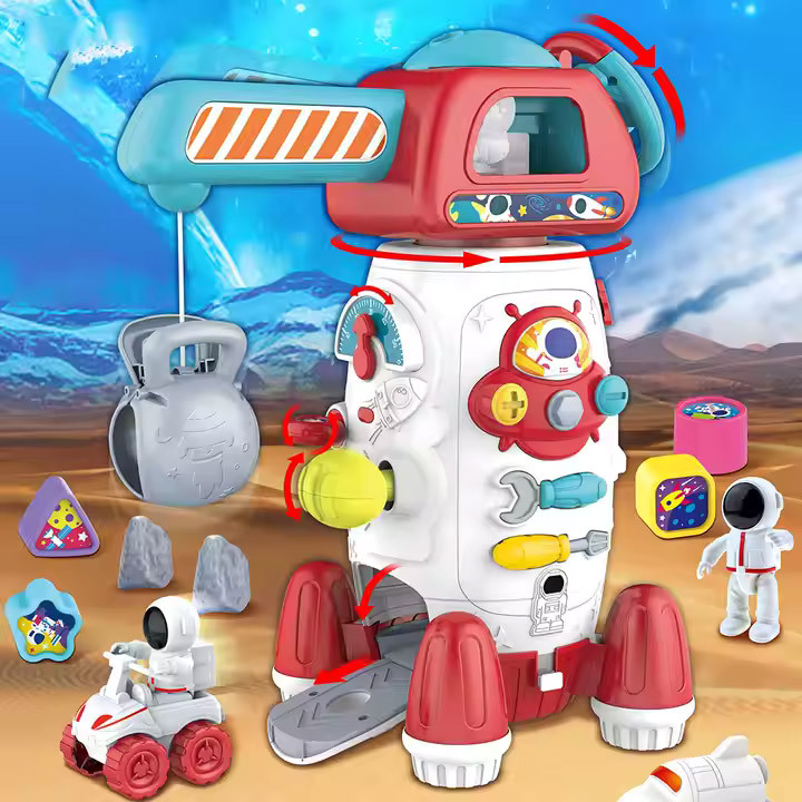 Захоплюючий іграшковий набір Космічна станція дитині Сортер тріскачка Підйомний кран Фігурки космонавтів, фото 1