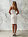 Стильне ефектне коротке приталене коктейльне плаття на бретелях, біле, айворі, фото 5