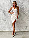 Стильне ефектне коротке приталене коктейльне плаття на бретелях, біле, айворі, фото 2