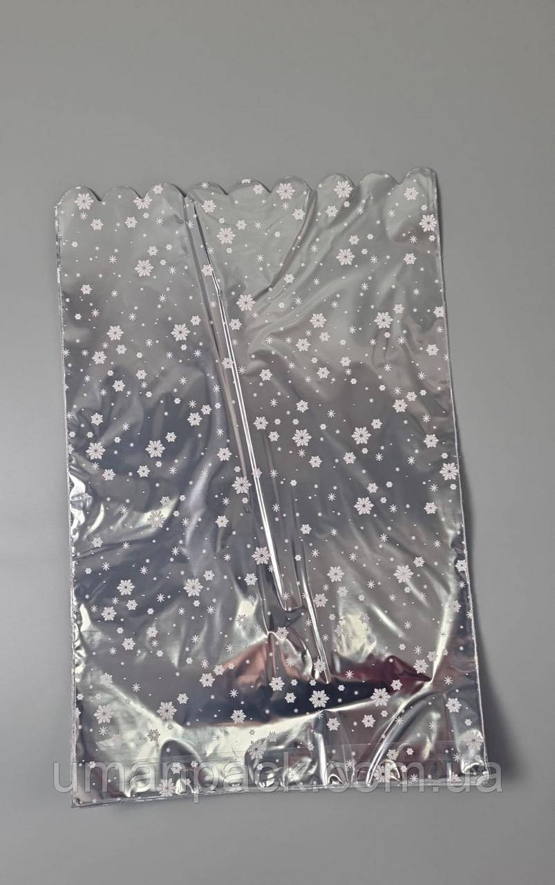 Пакет із малюнком для пакування подарунків (30*50) No434 (4) фольгований (ажурний) "Сніжинки" (100 шт.)