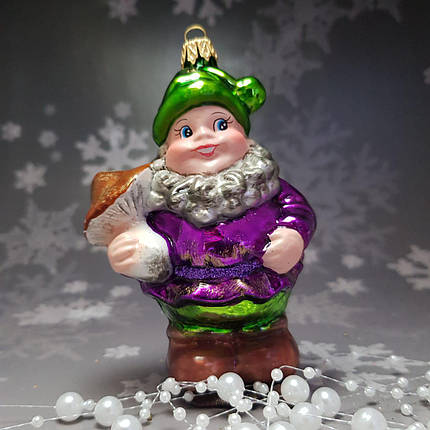 Скляна іграшка Гном із грибочком Snegka Poland Ручної роботи, фото 1