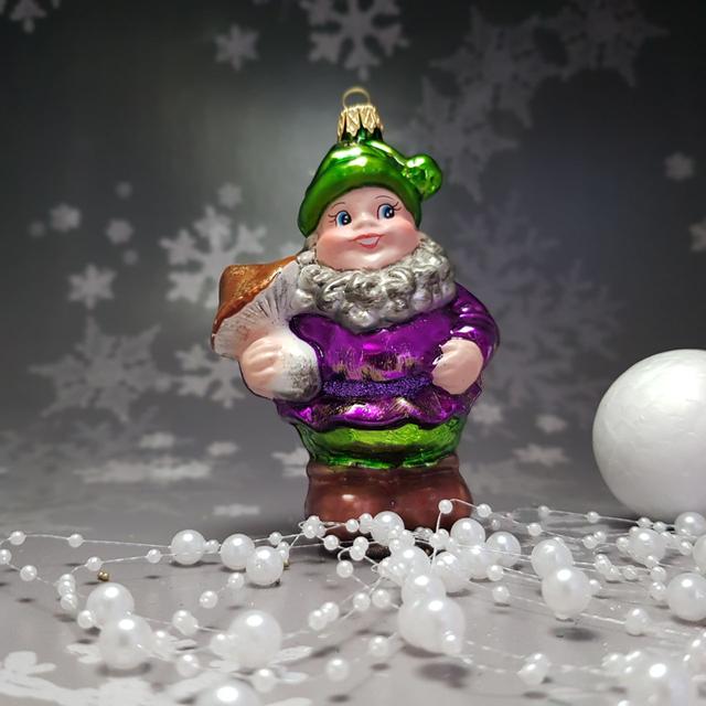 Скляна іграшка Гном із грибочком Snegka Poland Ручної роботи Скляна іграшка Гном із грибочком Snegka Poland Ручної роботи