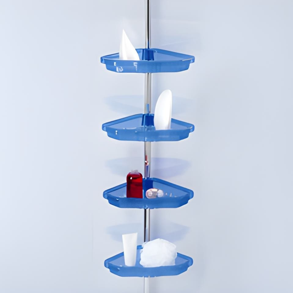 Кутова полиця, 4-х ярусна, телескопічна алюмінієва трубка, Синє-прозорі полиці (N17-23) Prima Nova