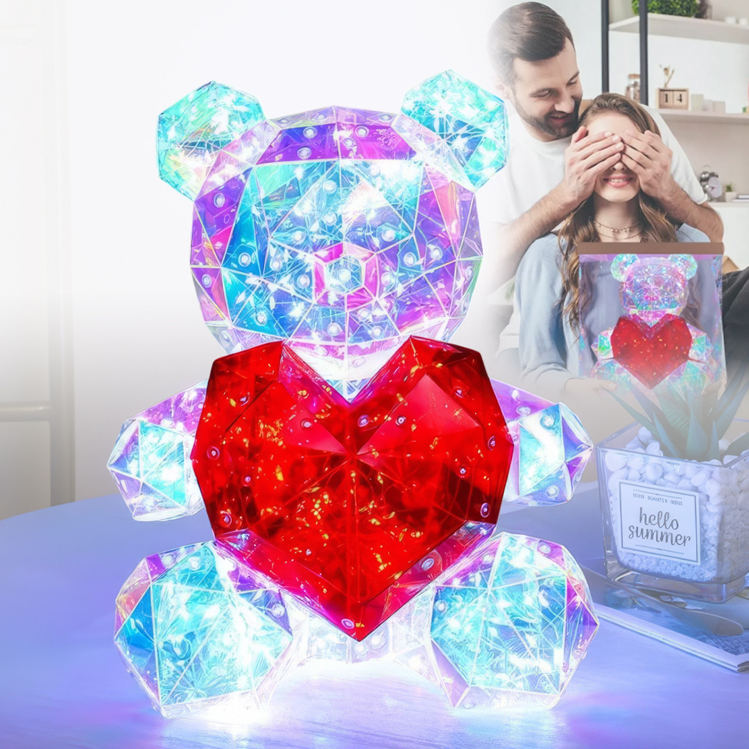 Настільний світлодіодний нічник-світильник Ведмедик 25 см із серцем Love Bear RED USB, фото 1