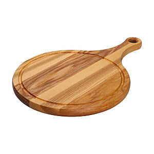 Обробна дерев'яна дошка кругла 30*45 см з металевою ручкою ясен