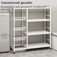 Стелаж білий металевий зі знімними кошиками та полицями. 4-ярусна етажерка для кухні, комори, гаража, фото 8