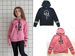 Толстовка для дівчинки, трикотажна з капюшоном, темно-синя, Music, SmileTime