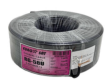 Кабель коаксіальний RG-58U 50 Ом Eurosat, чорний, 100 м