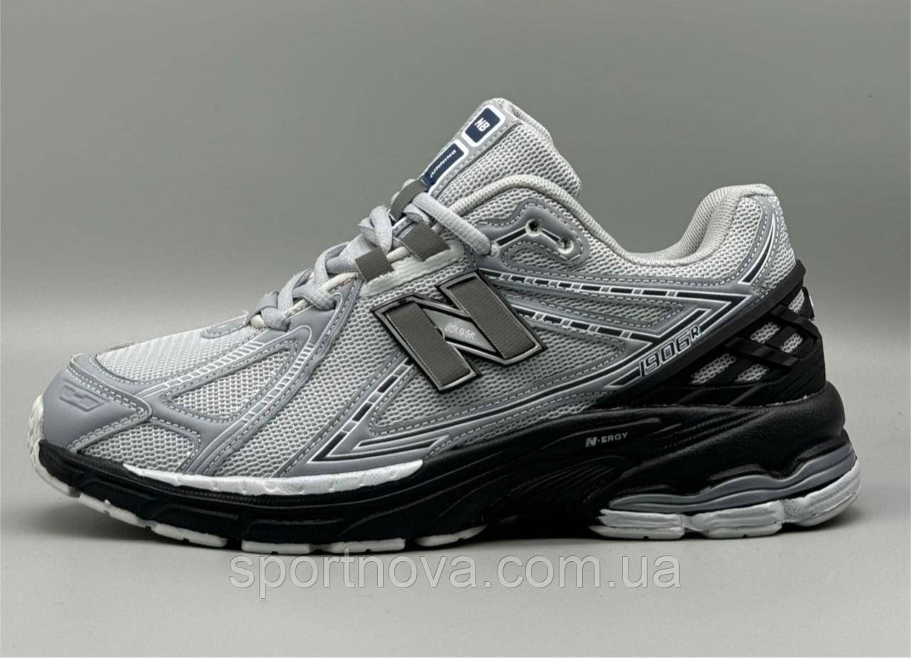 Чоловічі кросівки демісезон New Balance 1906 шкіра/текстиль світло-сірі з чорним р. 41-45