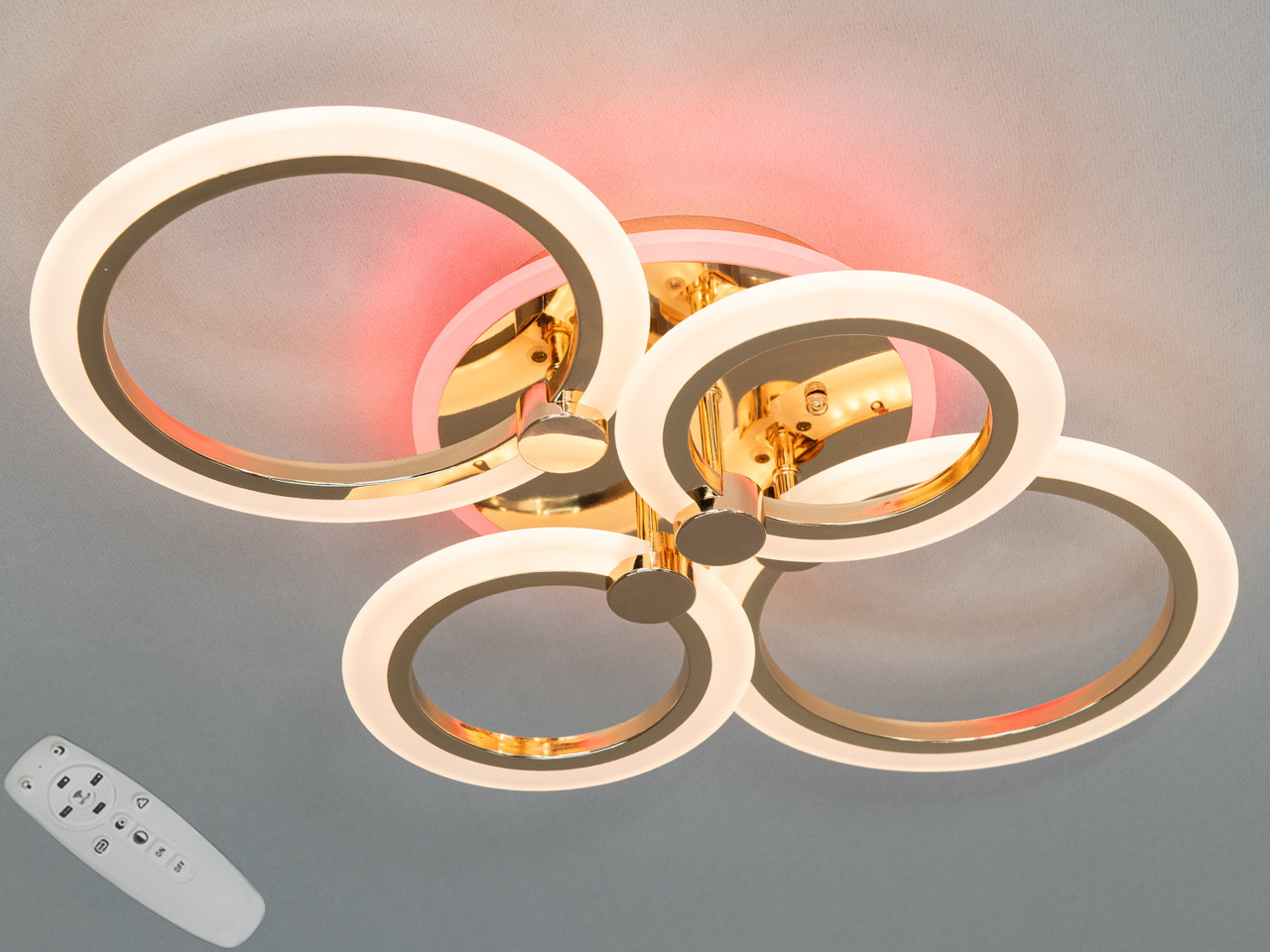 Золота сучасна світлодіодна люстра A8022/4G LED 3color dimmer, фото 1