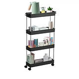 Стійка підлоговий візок етажерка на коліщатках 85 х 35 х 13 см універсальна на колесах 4 яруси чорна, фото 2