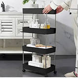 Стійка підлоговий візок етажерка на коліщатках 85 х 35 х 13 см універсальна на колесах 4 яруси чорна, фото 6