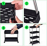 Стійка підлоговий візок етажерка на коліщатках 85 х 35 х 13 см універсальна на колесах 4 яруси чорна, фото 7