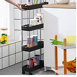 Стійка підлоговий візок етажерка на коліщатках 85 х 35 х 13 см універсальна на колесах 4 яруси чорна, фото 8