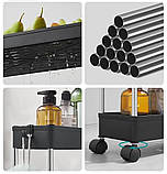 Стійка підлоговий візок етажерка на коліщатках 85 х 35 х 13 см універсальна на колесах 4 яруси чорна, фото 9
