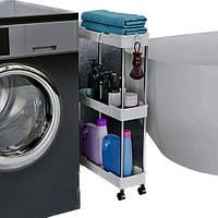 Стійка підлоговий візок етажерка на коліщатках 60 х 35 х 13 см універсальна на колесах 3 яруси біла