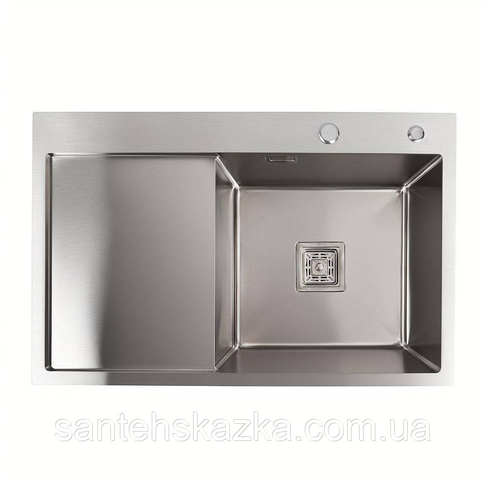 Мийка нержавійка Platinum Handmade 78*50B R (два отвори ,квадратний сифон 3.0/1.0), фото 1