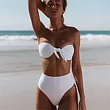 Пляжний купальник білого кольору із завищеною талією, фото 5