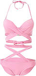 Рожевий жіночий пляжний купальник роздільний ліф на зав'язках та плавки, фото 3