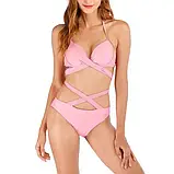 Рожевий жіночий пляжний купальник роздільний ліф на зав'язках та плавки, фото 2