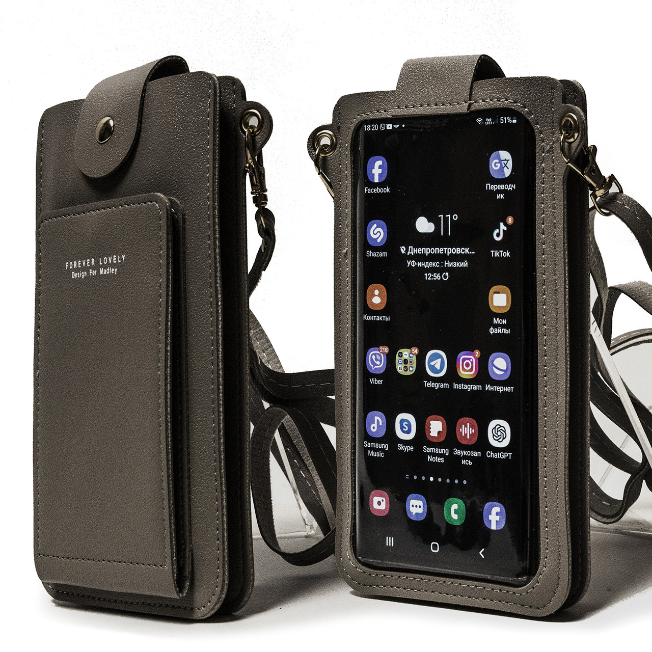 Жіноча сумка для 2-х телефонів, документів і грошей SJ1210#A темно-сіра, фото 1