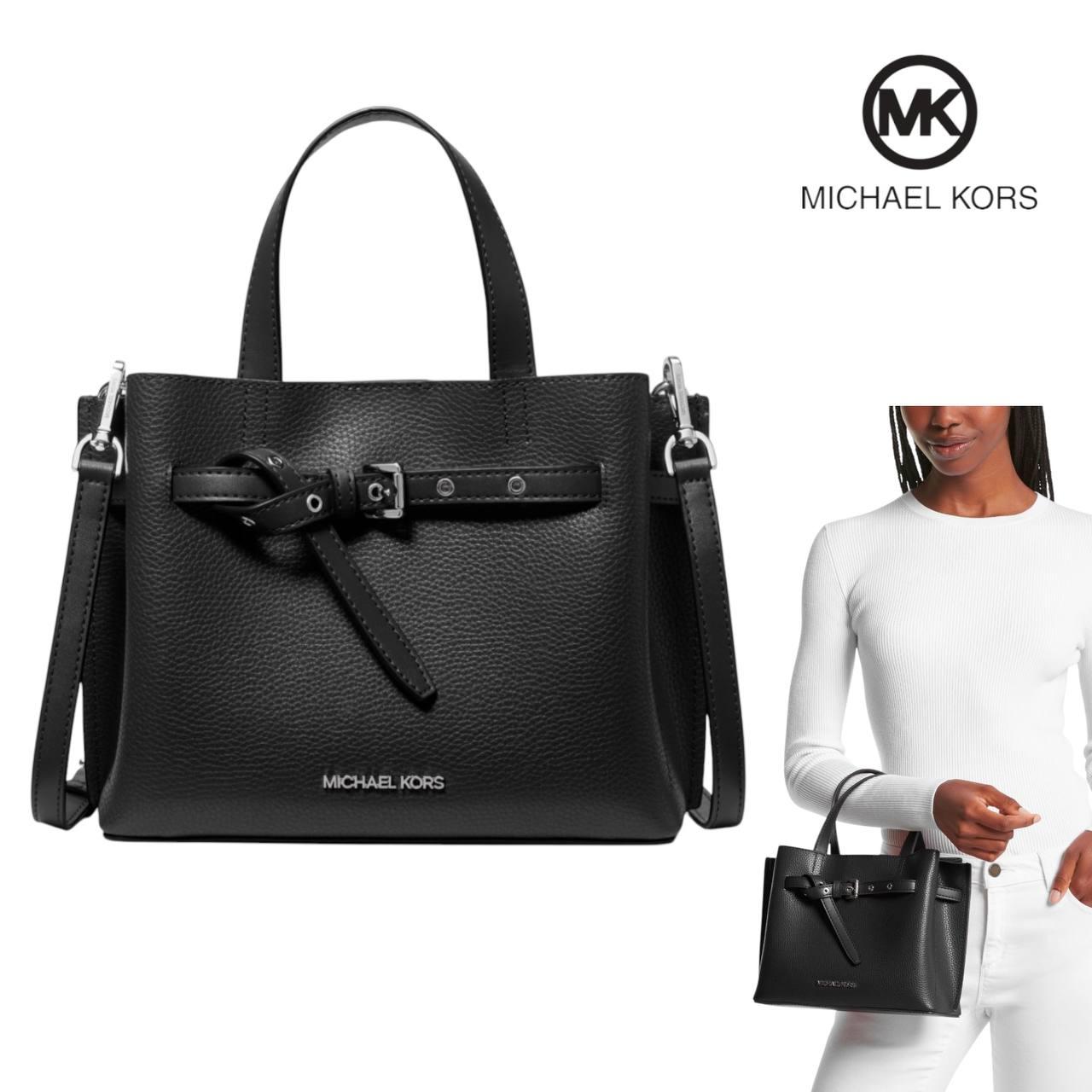 Жіноча сумка Michael Kors Emilia Small Logo Satchel (чорна/срібло) ОРИГІНАЛ