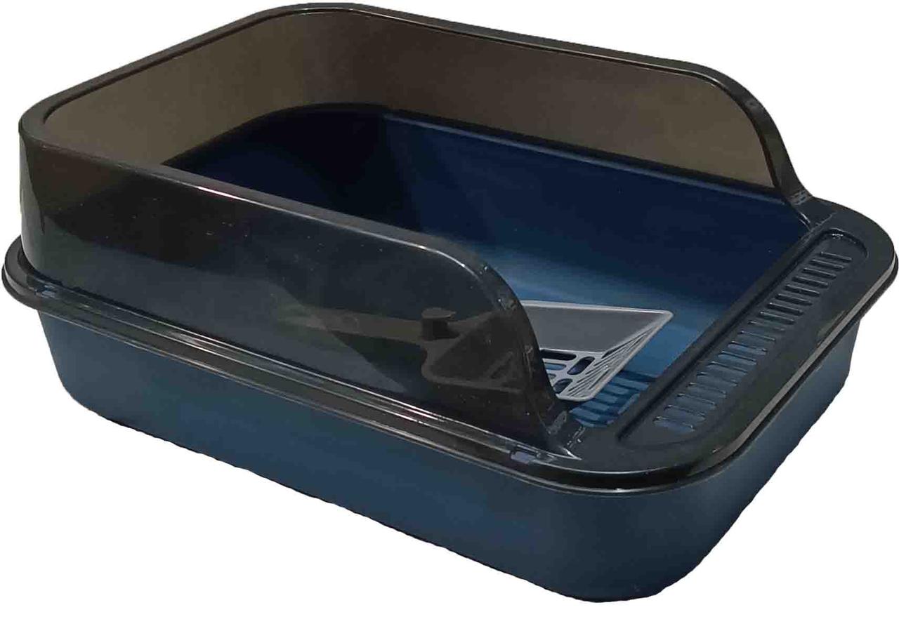 Туалет для кота з нарощеними бортами та совком 40х27х8(15) см Темно-синій, фото 1