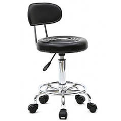 БАРНИЙ СТУЛ ТАБУРЕТ З СПИНКОЮ на коліщатках Bonro B-494 чорний для барної стійки кухні салону манікюру