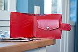 Жіночий шкіряний гаманець маленький Арт-Деко червоний з тисненням Тризуб з Калиною, фото 6