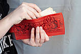 Жіночий шкіряний гаманець маленький Арт-Деко червоний з тисненням Тризуб з Калиною, фото 2
