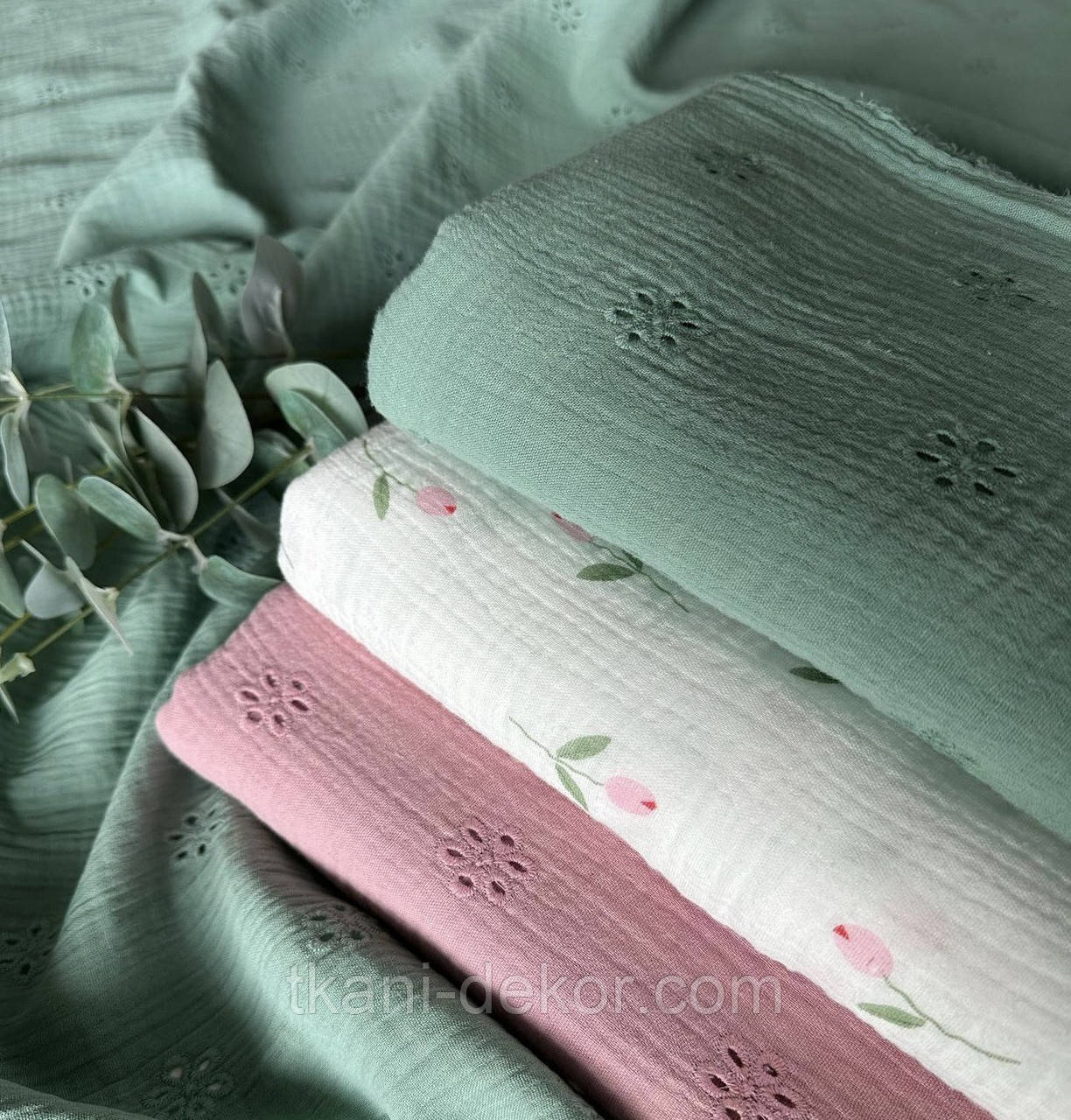 Муслін з прошвою кольору шавлія, фото 1