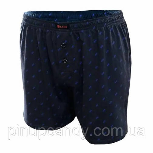 Боксерки просторі сімейні шорти чоловічі Lans L 01/044 бавовна 100% Penye принт ромби сині (розміри: M-4XL), фото 1
