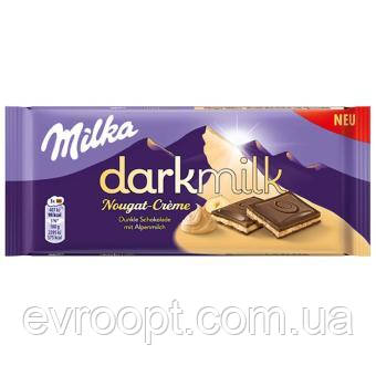 Шоколад чорний з горіхово-кремовою начинкою Milka Darkmilk Nougat Creme 85 g, фото 1