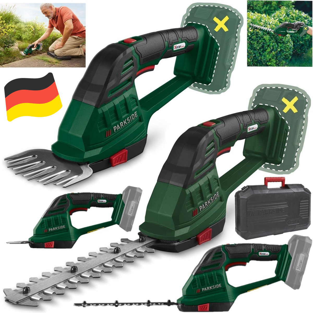 Акумуляторні ножиці для трави та живоплоту Parkside PAGS 20-Li A1 (1200 об/хв, 12 см, 18 см), фото 1