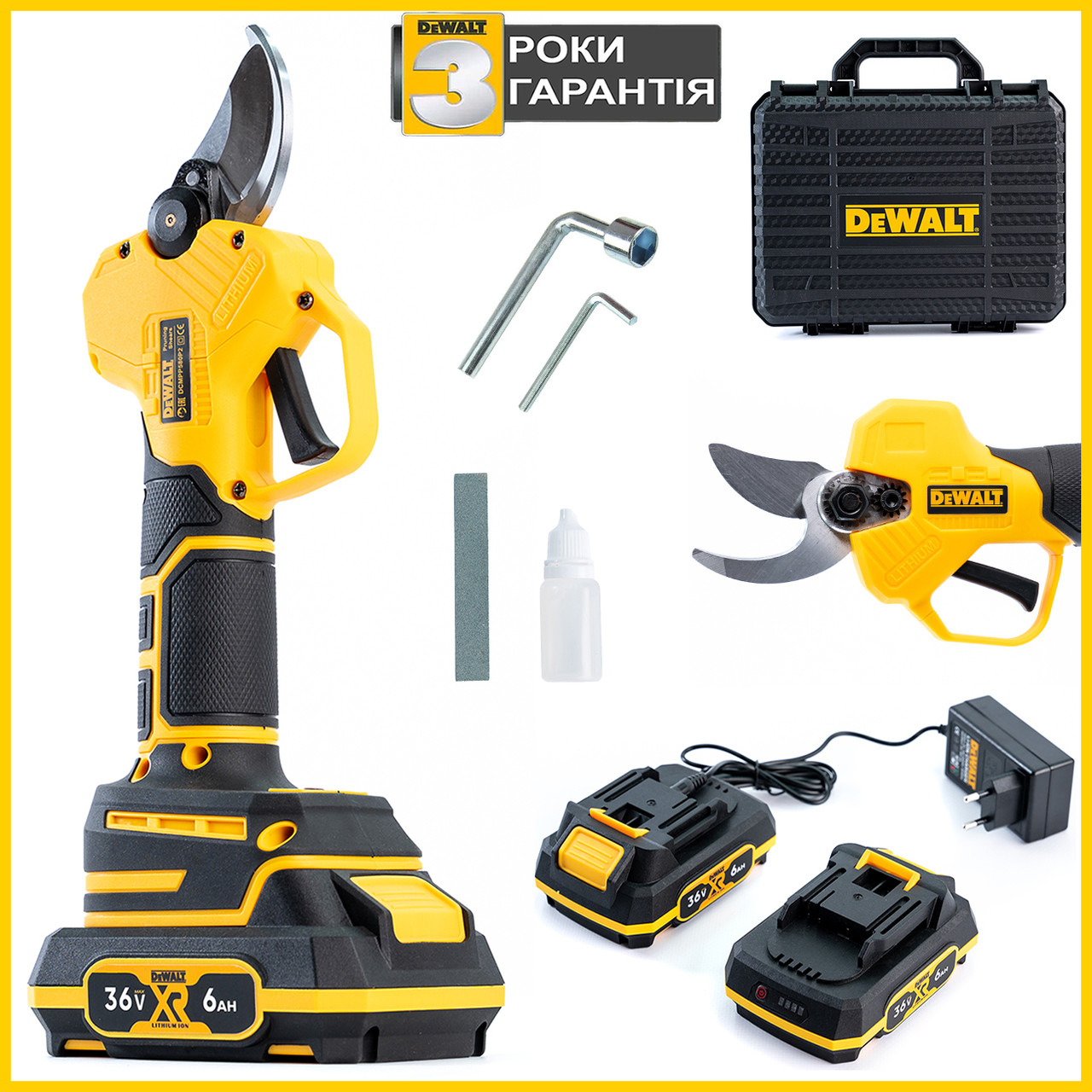 Безщітковий акумуляторний секатор DeWalt DCMPP580P2 (36V, 6 AH) Садовий АКБ секатор Девольт із різом 30 мм bs