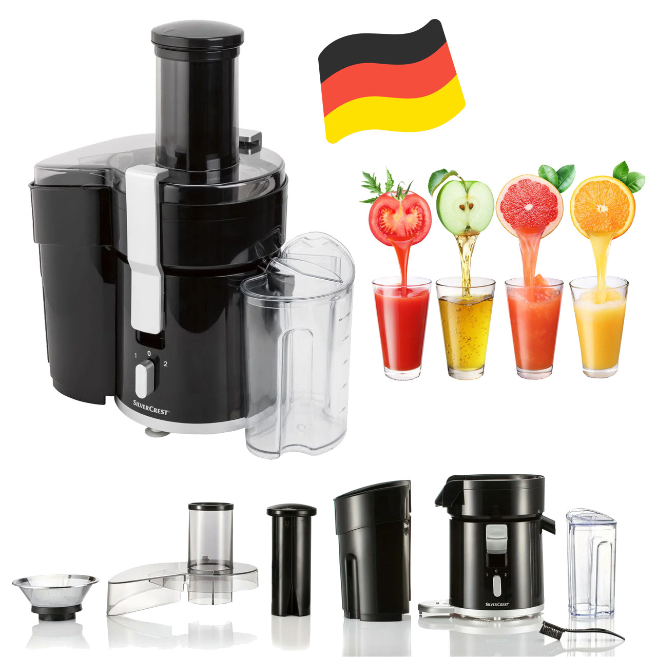 Соковижималка SilverCrest SFE 450 C3 Black (450 Вт, 30 хвилин роботи, великий завантажувальний отвір), фото 1