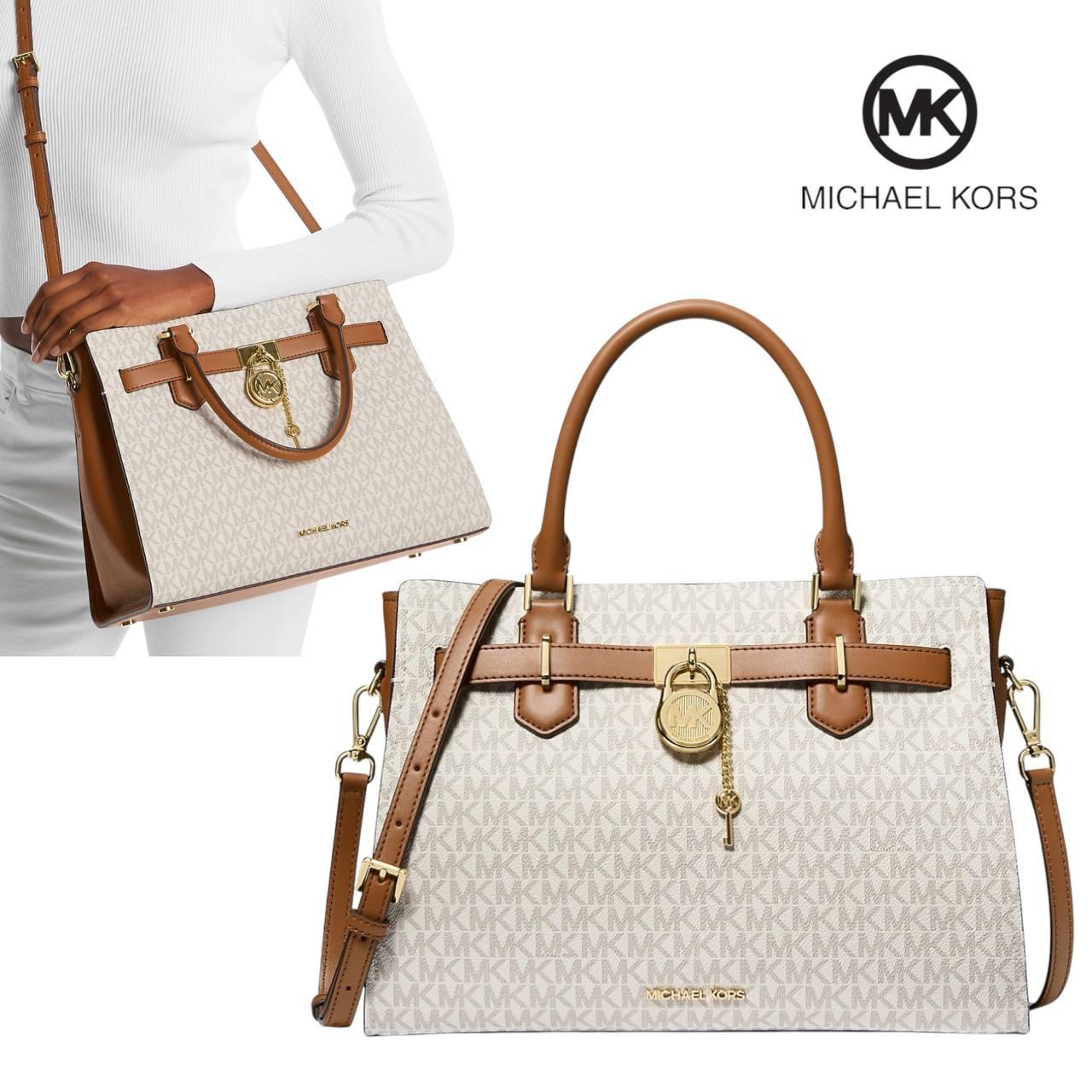 Жіноча шкіряна сумка Michael Kors Hamilton Medium Leather satchel (vanilla) ОРИГІНАЛ
