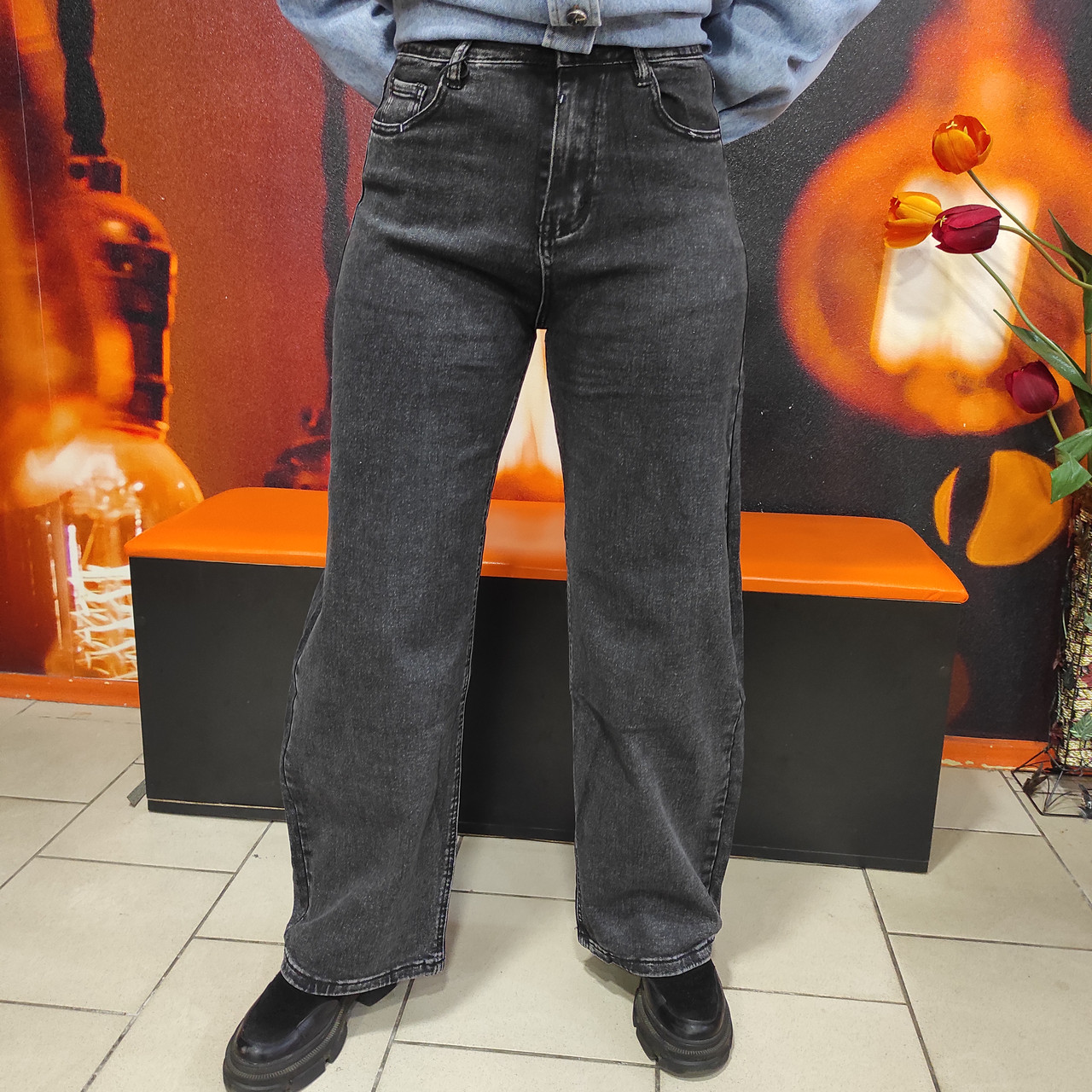 Джинси жіночі баггі широкі вільні щільні котон 30 сірі, фото 1