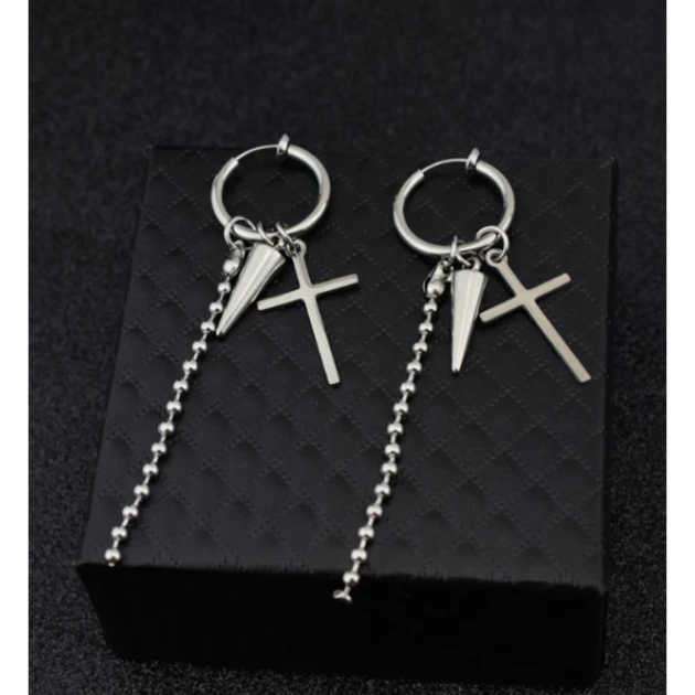 Сережки конго хрест вантаж у корейському стилі сріблясті 2 шт Fashion Jewerlі