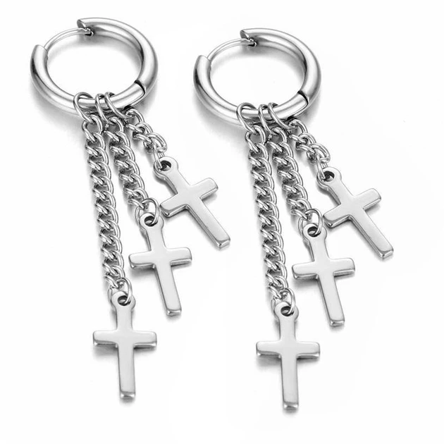 Сережки конго 2 шт з хрестами у корейському стилі Fashion Jewerly сріблясті