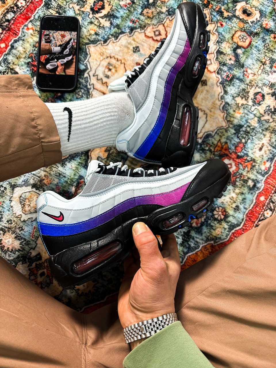 Чоловічі Кросівки Nike Air Max 95 Toronto White Grey Blue / Найк Аїр Макс 95 Торонто Білі з Сірим та Синім