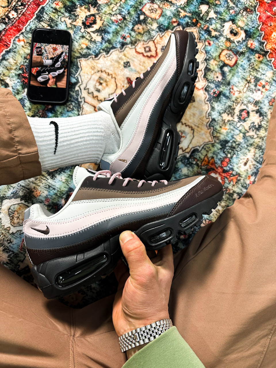 Чоловічі Кросівки Nike Air Max 95 x A Ma Maniere / Найк Аїр Макс 95 А Ма Манієр Білі з Рожевим та Коричневим